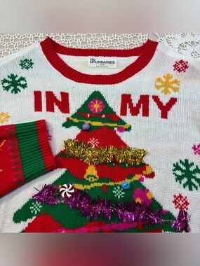 No Boundaries Ugly Christmas Sweater Womens XXL 20 In My Festive Era Tree Sequin